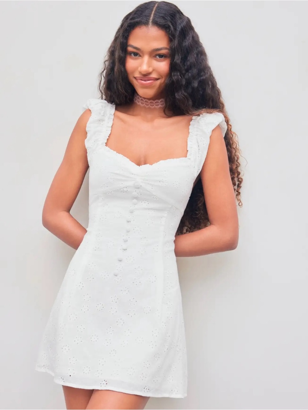 Cider White Eyelet Off-Shoulder Mini Dress